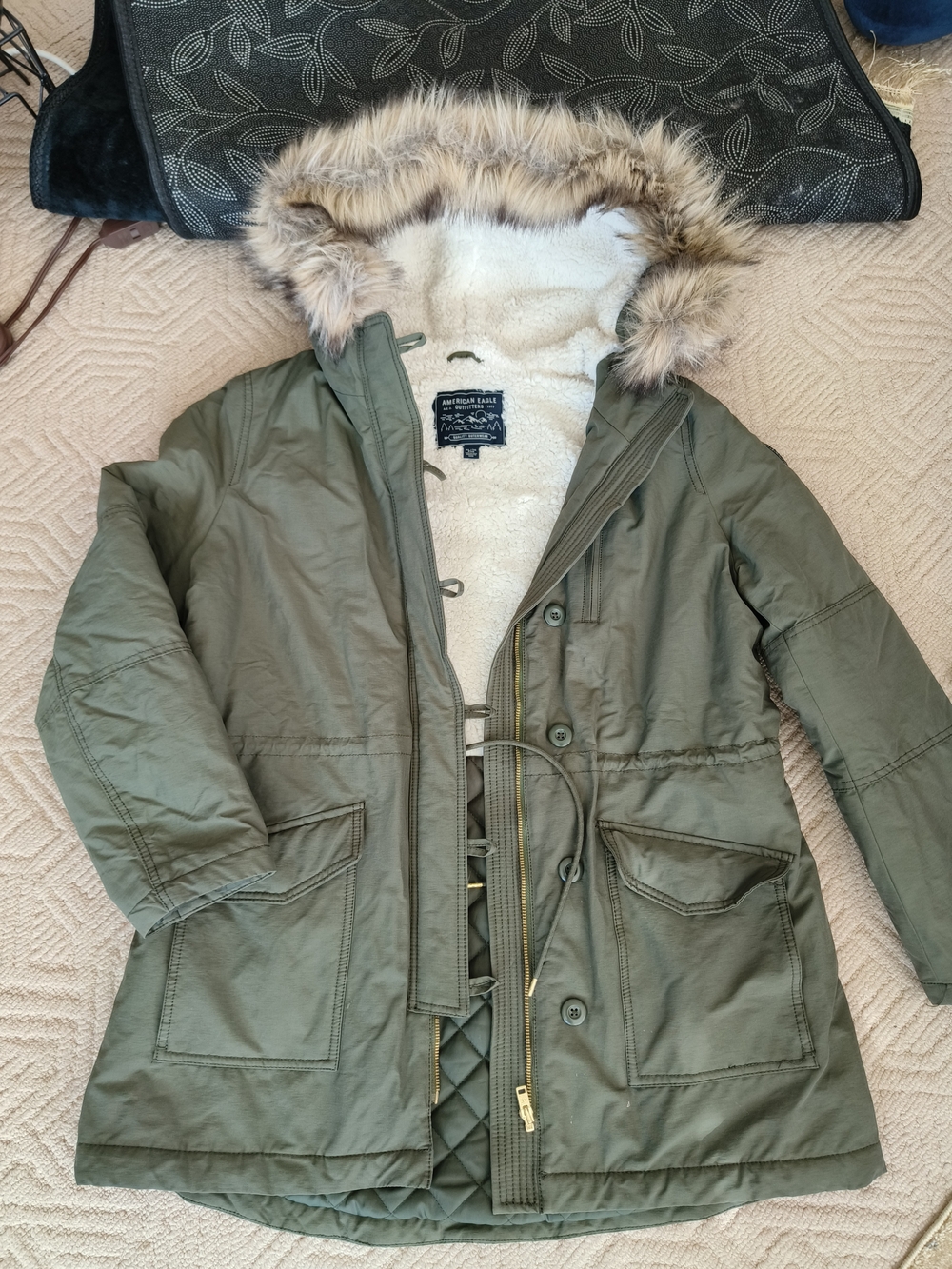 ✨ Brand New ✨American Eagle Sherpa-Lined Hooded Utility Jacket Green XL